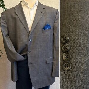 STAFFORD MENS BLAZER SIZE 52 GRAY PLAID SPORT COAT 3 BUTTON SUIT JACKET